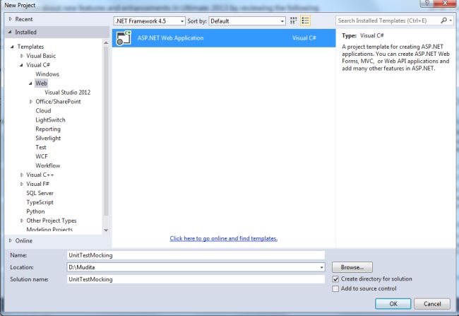 Select ASP.NET Web Application